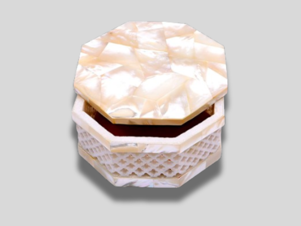 Decorative Marble Stone Jewelry Storage Box Handmade Lattice Jali Work Occasional Gift